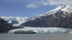 Margerie Glacier framed by a cruise ship