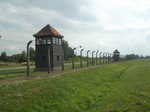 The fence and guard towers lining Auschwitz-Birkenau