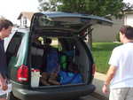 Packing all our supplies into the back of the vans
