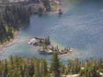 Looking down on a small island in the mountains