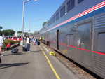 The Amtrak train waiting for passengers to board