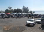 Only part of the large number of tourist buses outside Capernaum