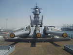 The 16 inch guns of turrets 1 and 2 on the USS Iowa