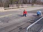 My aunt chalking the race course