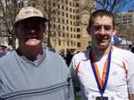 My dad congratulating me after the St. Louis Marathon