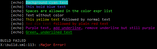 Sample colorized output text with Ant