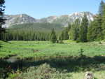 A swampy clearing beneath the mountain tops