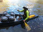 Our canoe riding very low in the water after a lot of water entered inside while riding through waves