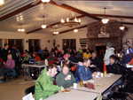 Campers eating breakfast in the lodge