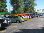 The kayaks which helped during the swim back atop their cars