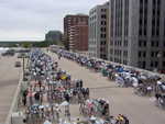 Bikes atop Monona Terrace waiting for the Ironman